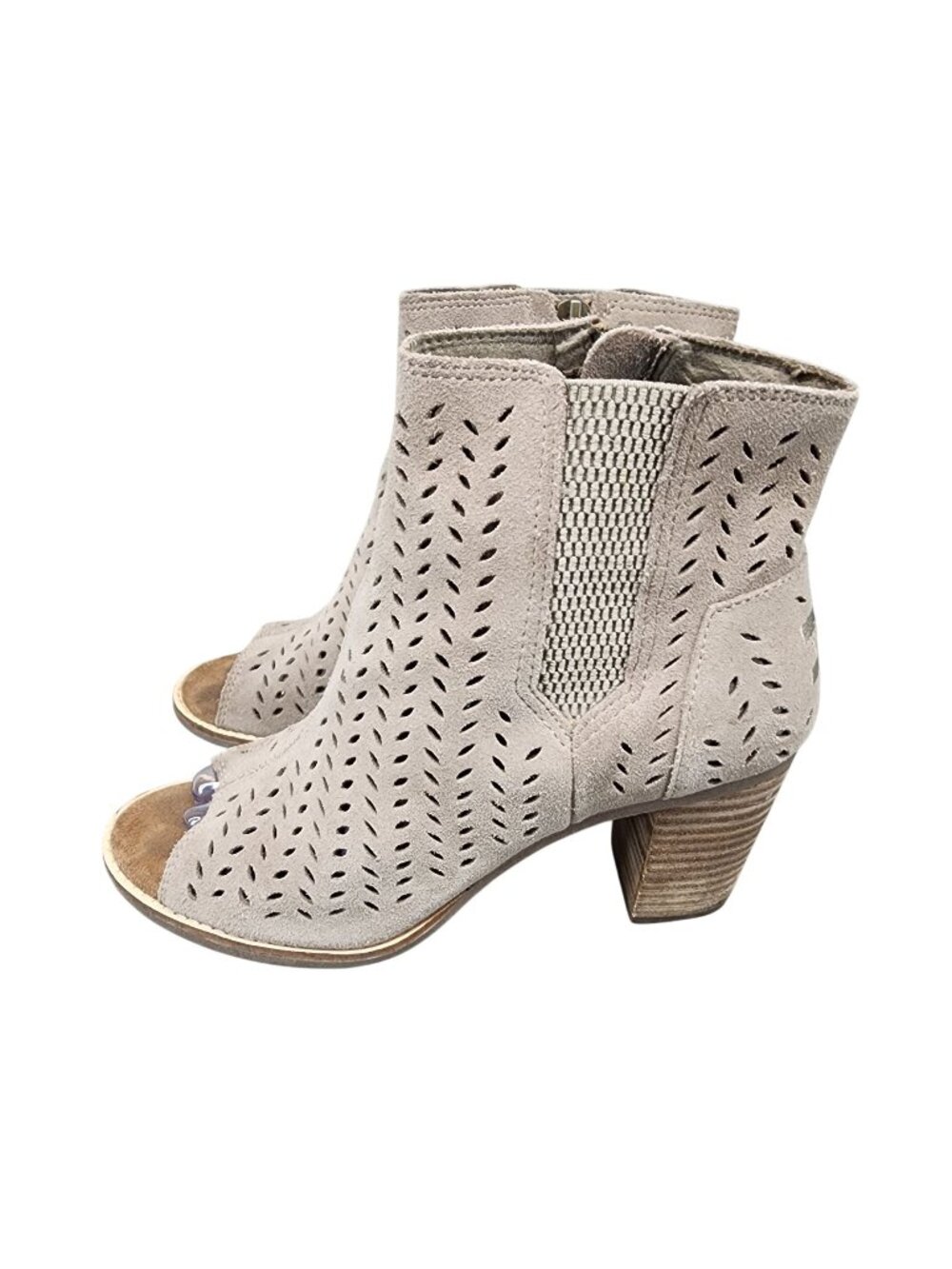 Toms Shoes Womens Size 7.5 Tan Suede Majorca Peep Toe Ankle Booties *Read*